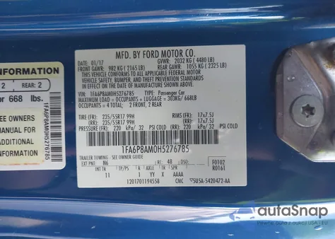 2017 Ford Mustang V6 from USA, damaged, VIN 1FA6P8AM0H5276785